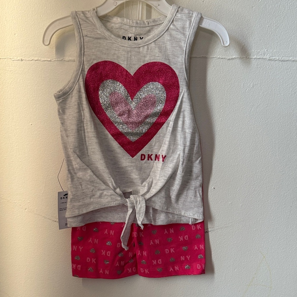 DKNY Pink and Silver Heart Tank Top with Shorts